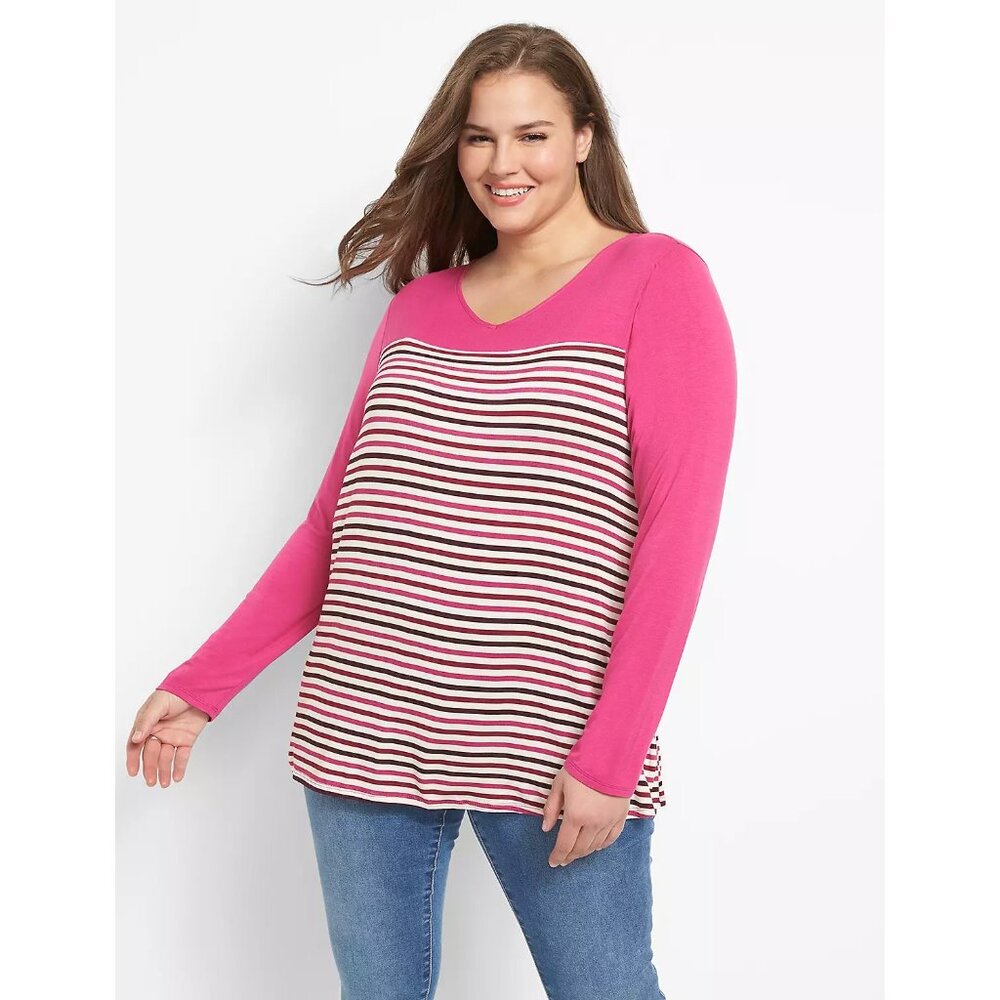 Lane Bryant Essentials Long Sleeve Mixed Print Tee Top 22/24